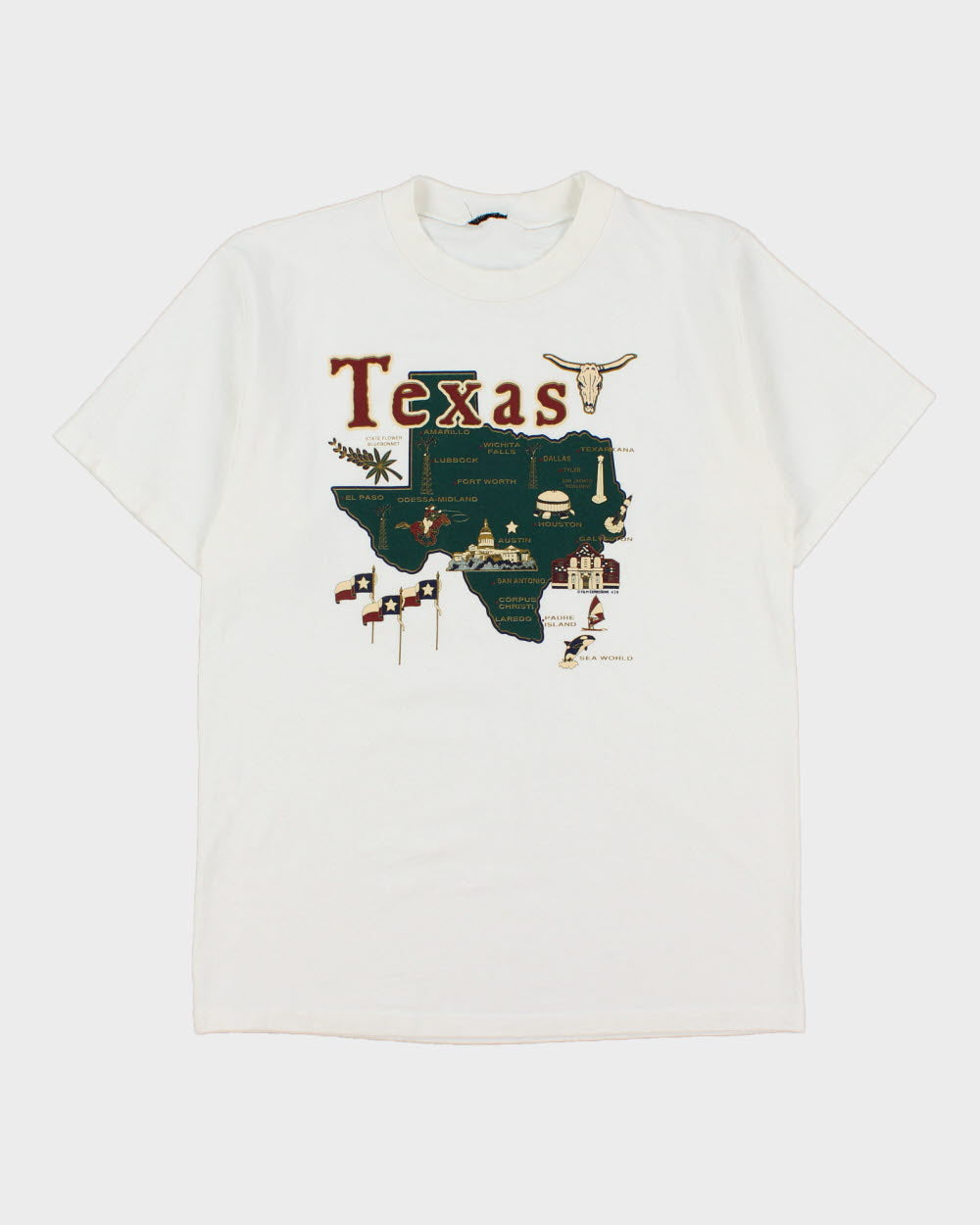 Vintage 1990s Texas State Ultra Heavyweight Map Graphic Crewneck T-Shirt - M