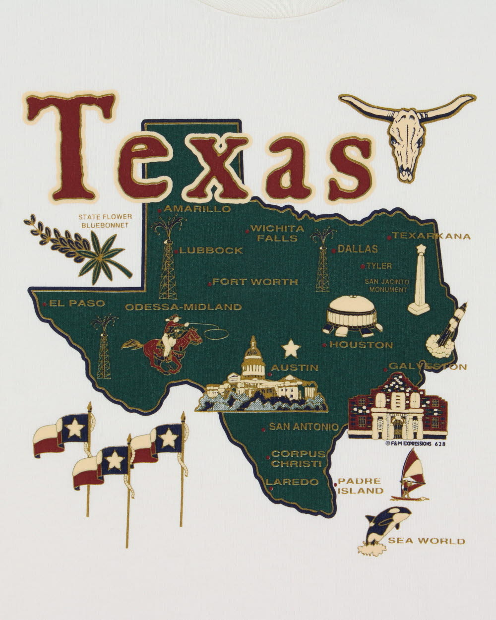 Vintage 1990s Texas State Ultra Heavyweight Map Graphic Crewneck T-Shirt - M