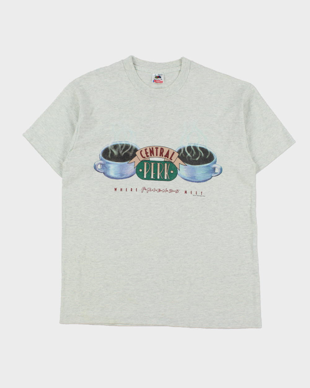 Vintage 1995 Warner Bros. F.R.I.E.N.D.S Central Perk TV Promo Marl Grey Heavyweight Single Stitch Made In USA Crewneck T-Shirt - M