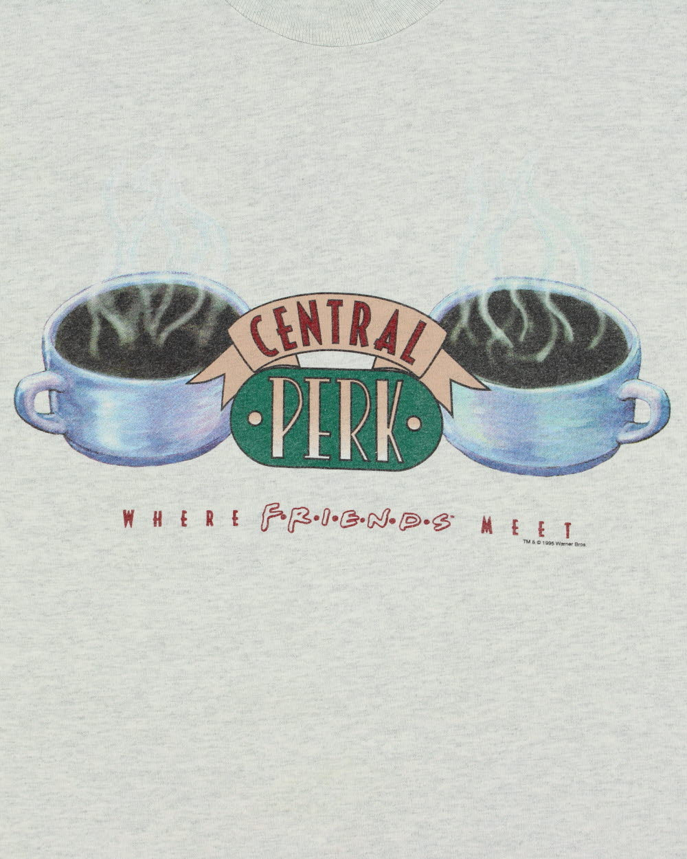 Vintage 1995 Warner Bros. F.R.I.E.N.D.S Central Perk TV Promo Marl Grey Heavyweight Single Stitch Made In USA Crewneck T-Shirt - M