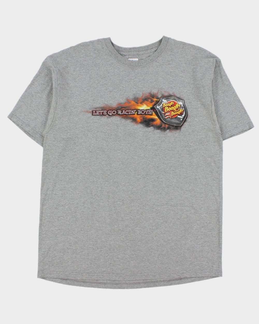 Vintage Y2K 00s Chase Authentics Nascar Boogity 'Let's Go Racin Boys' Marl Grey Heavyweight Crewneck T-Shirt - XL