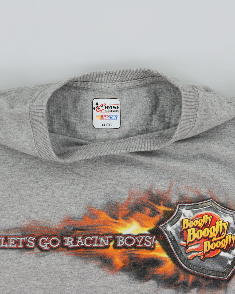 Vintage Y2K 00s Chase Authentics Nascar Boogity 'Let's Go Racin Boys' Marl Grey Heavyweight Crewneck T-Shirt - XL
