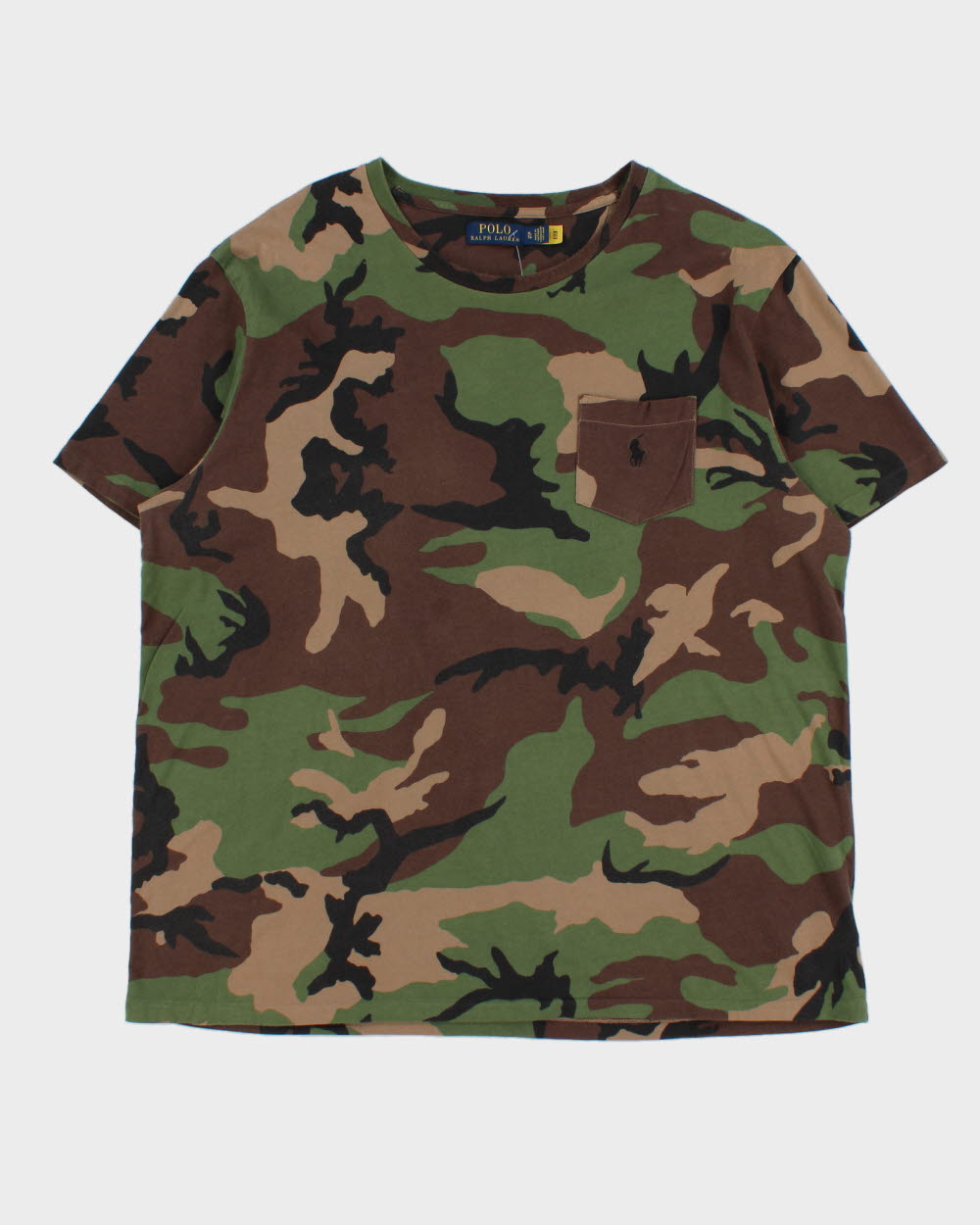 Vintage Polo Ralph Lauren Woodland Camo Heavyweight Single Stitch Crewneck Pocket T-Shirt - XL