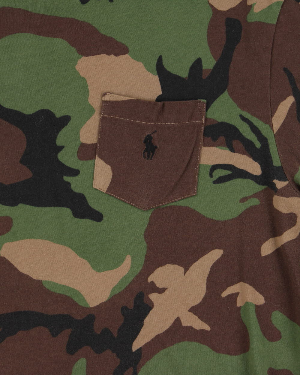 Vintage Polo Ralph Lauren Woodland Camo Heavyweight Single Stitch Crewneck Pocket T-Shirt - XL