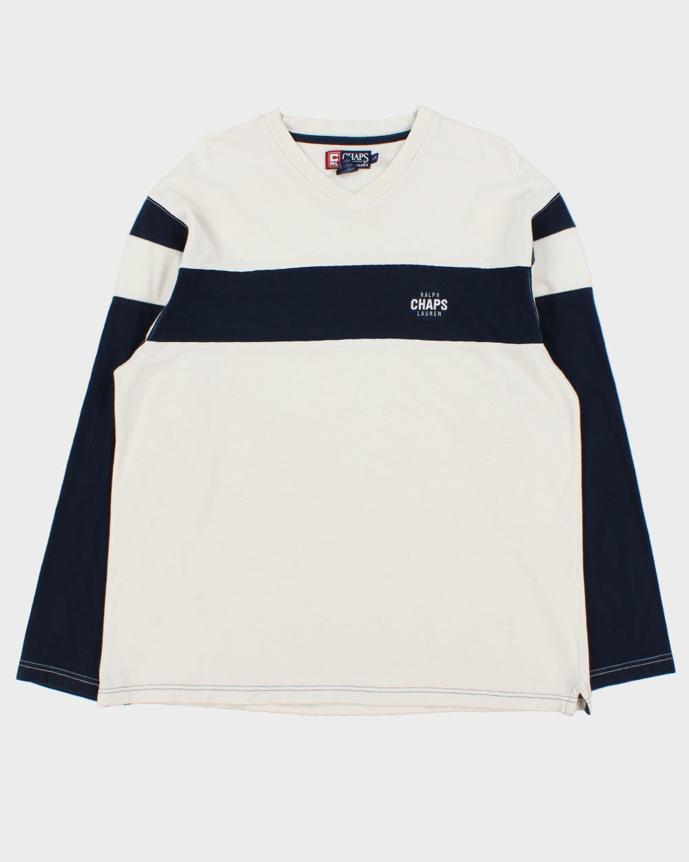 Vintage 1990s Chaps Ralph Lauren Heavyweight Striped Long Sleeve Crewneck Waffle T-Shirt - L