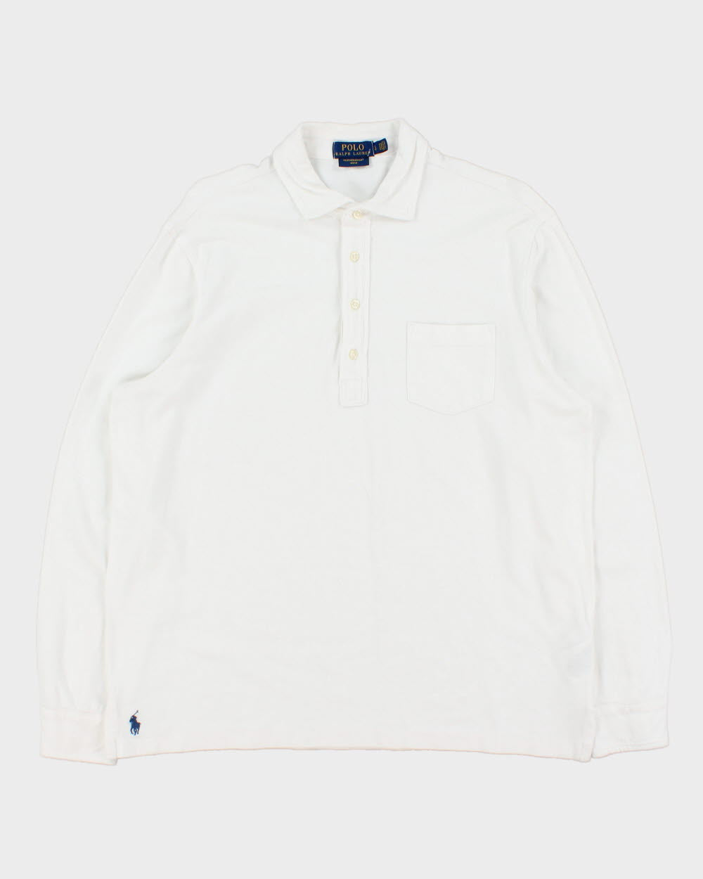 Vintage Polo Ralph Lauren Featherweight Mesh Long Sleeve Button Cuff Pocket Polo Shirt - L