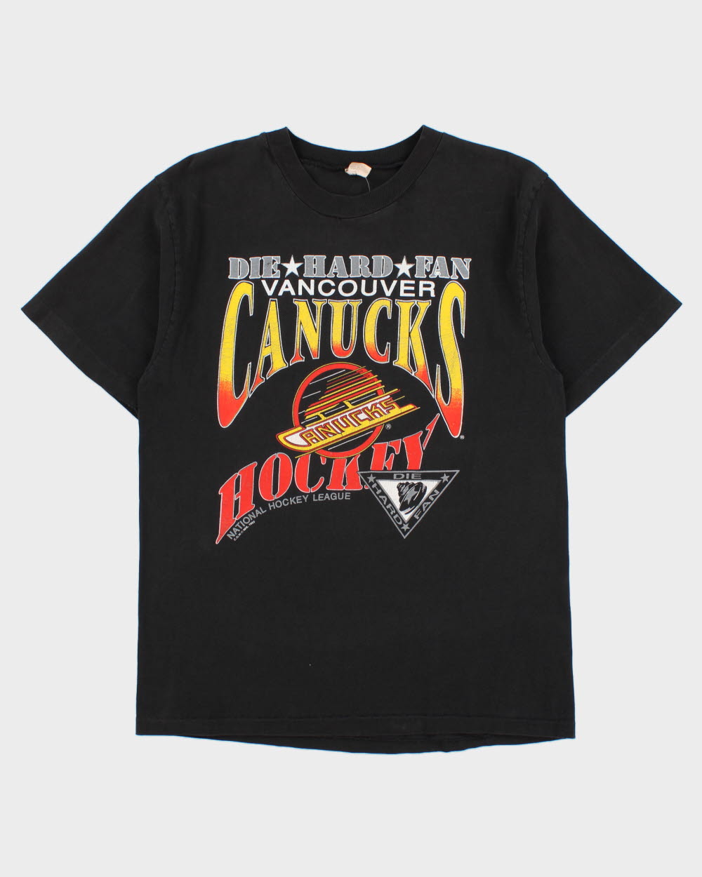 Vintage 1993 Vancouver Canucks Die Hard Fan NHL Heavyweight Waves Made In Canada Single Stitch Crewneck T-Shirt - M