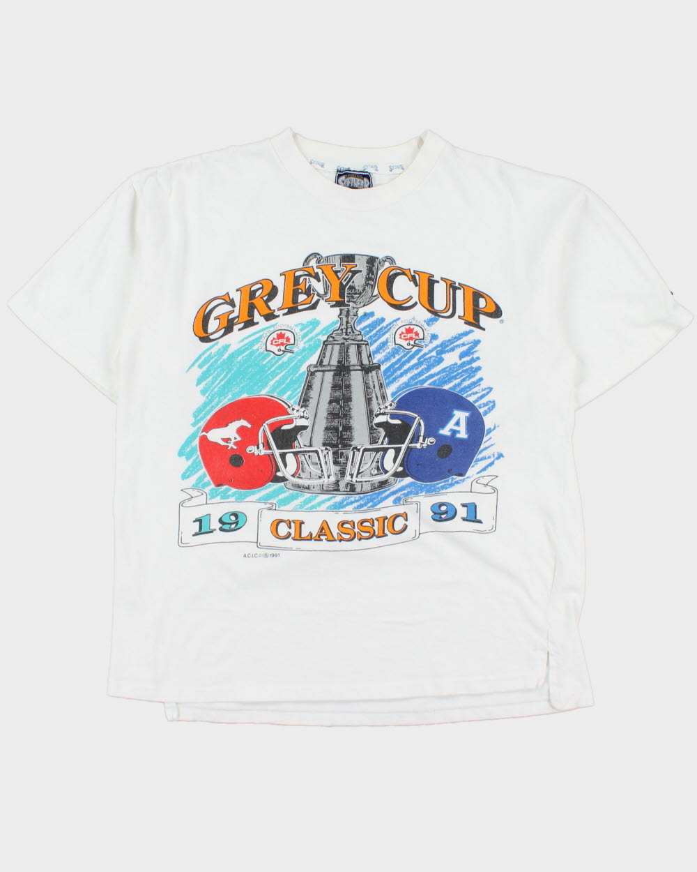 Vintage 1991 Grey Cup Classic Heavyweight Softwear Single Stitch Made In Canada Crewneck T-Shirt - M