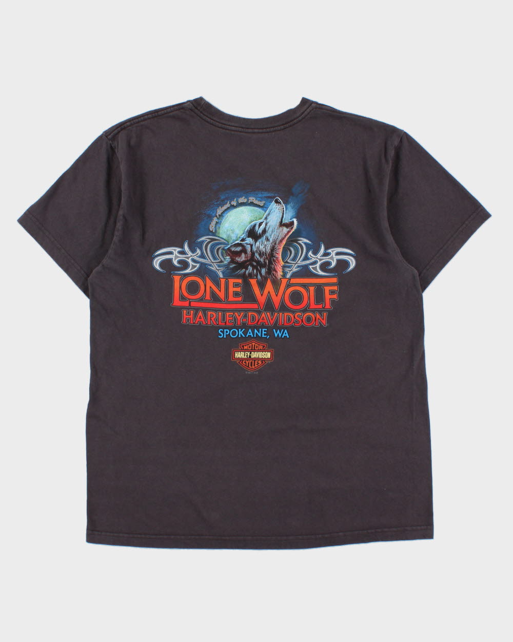 Vintage Harley Davidson Lone Wolf Trike Spokane WA Heavyweight Made In USA Crewneck T-Shirt - L