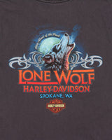 Vintage Harley Davidson Lone Wolf Trike Spokane WA Heavyweight Made In USA Crewneck T-Shirt - L