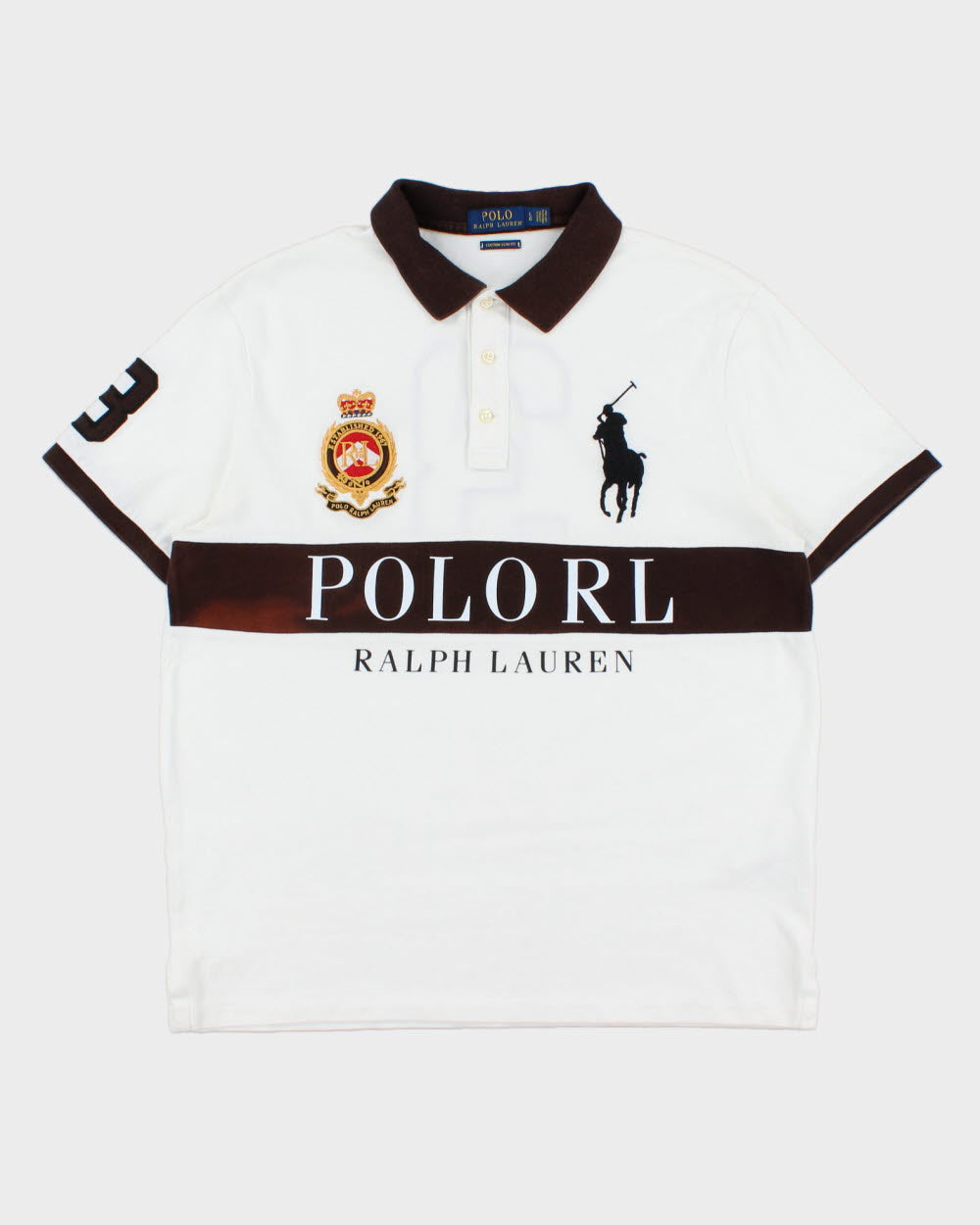 Vintage Polo Ralph Lauren Big Pony #3 Crest Spell Out Custom Slim Fit Short Sleeve Polo Shirt - L