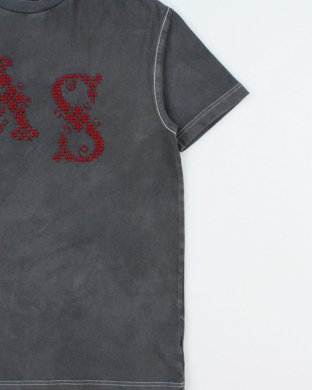 Acne Studios Faded Grey Heavyweight Embroidered Rope Stitch Oversized Crewneck T-Shirt - XXS