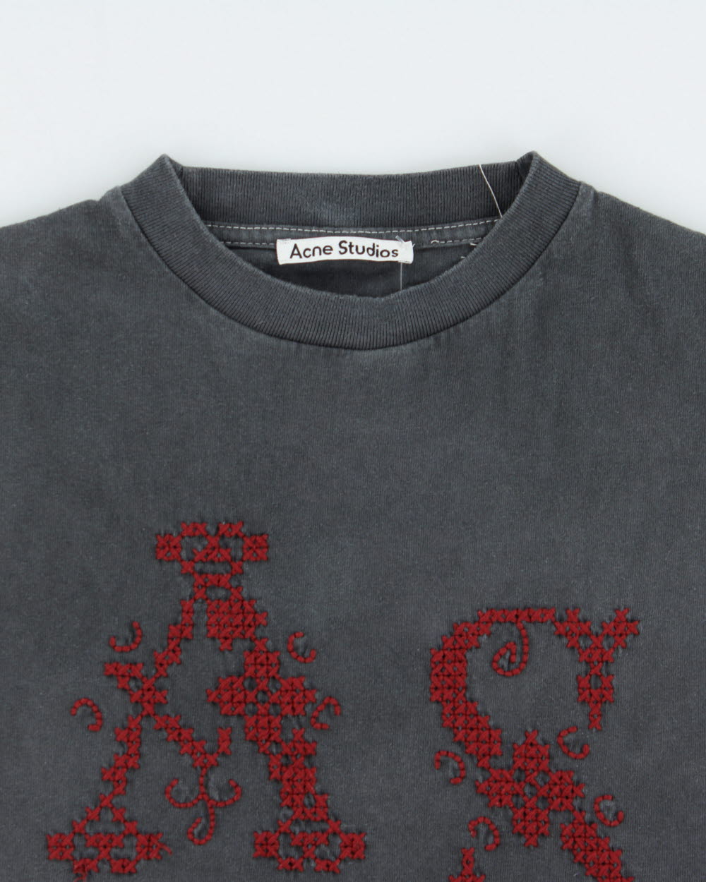 Acne Studios Faded Grey Heavyweight Embroidered Rope Stitch Oversized Crewneck T-Shirt - XXS