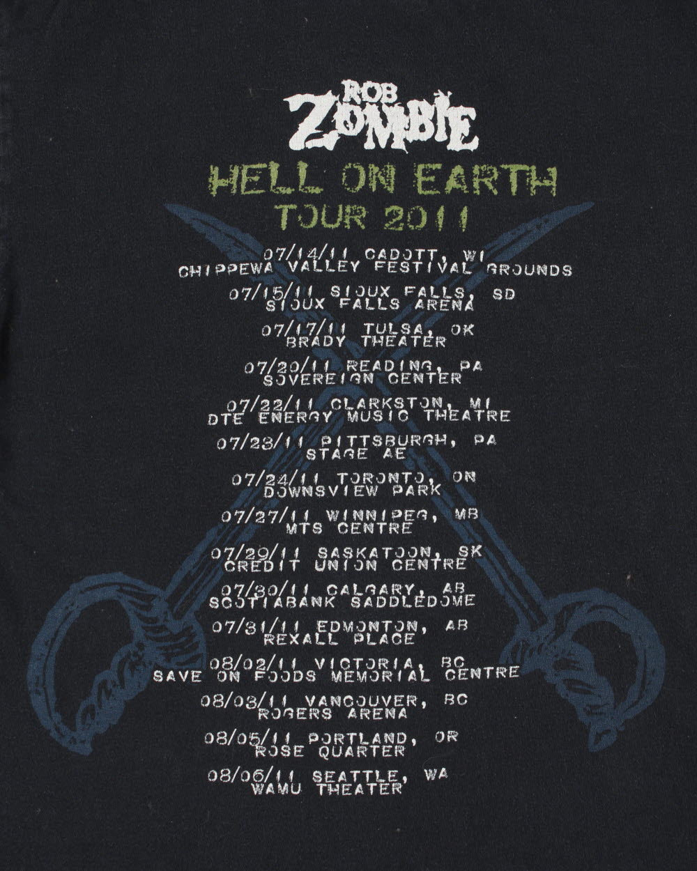 Vintage Rob Zombie Hell On Earth USA 2011 Tour Anvil Preshrunk Crewneck T-Shirt - M