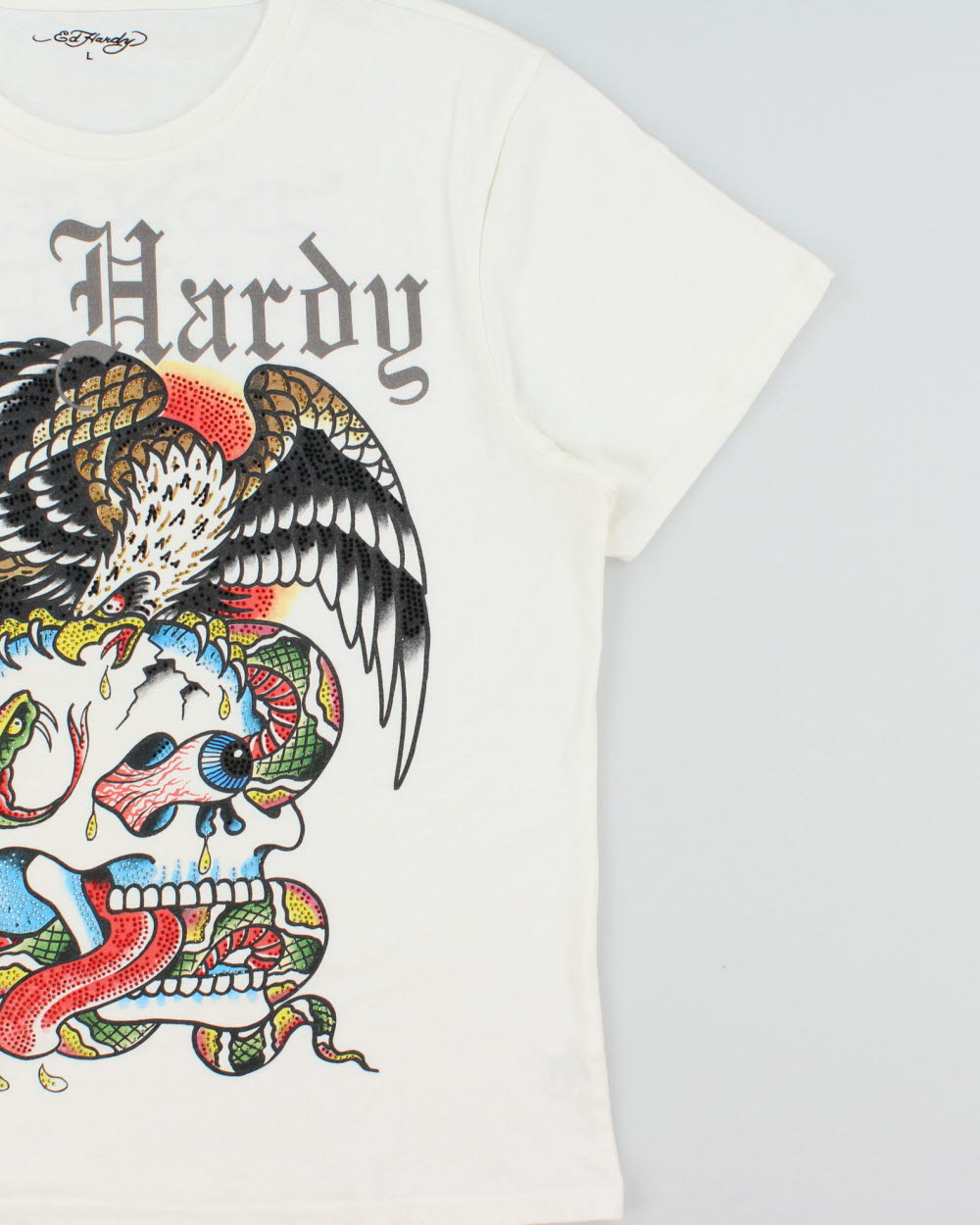 Ed Hardy Heavyweight Diamante Embellished Skull Graphic Crewneck T-Shirt - L