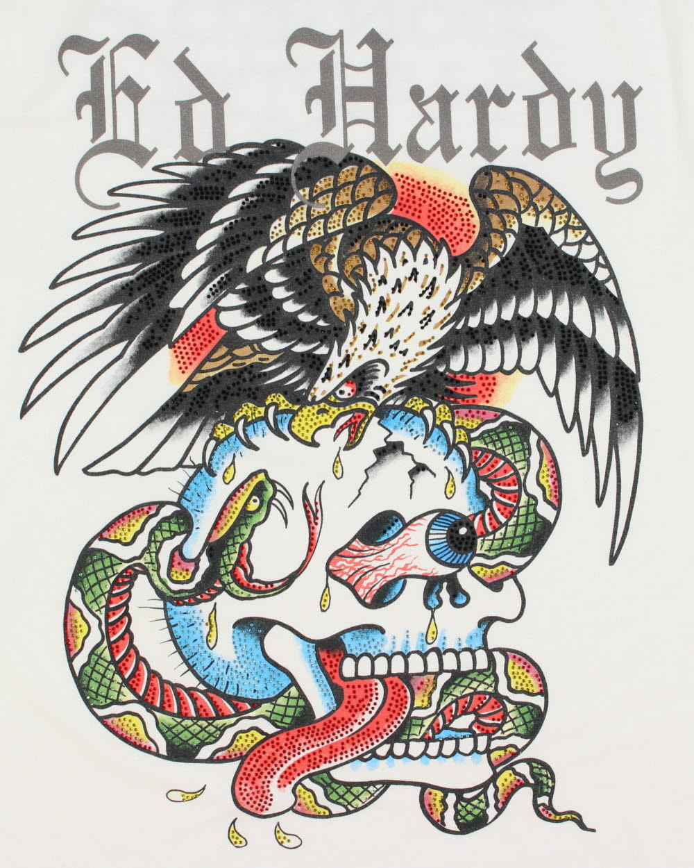 Ed Hardy Heavyweight Diamante Embellished Skull Graphic Crewneck T-Shirt - L