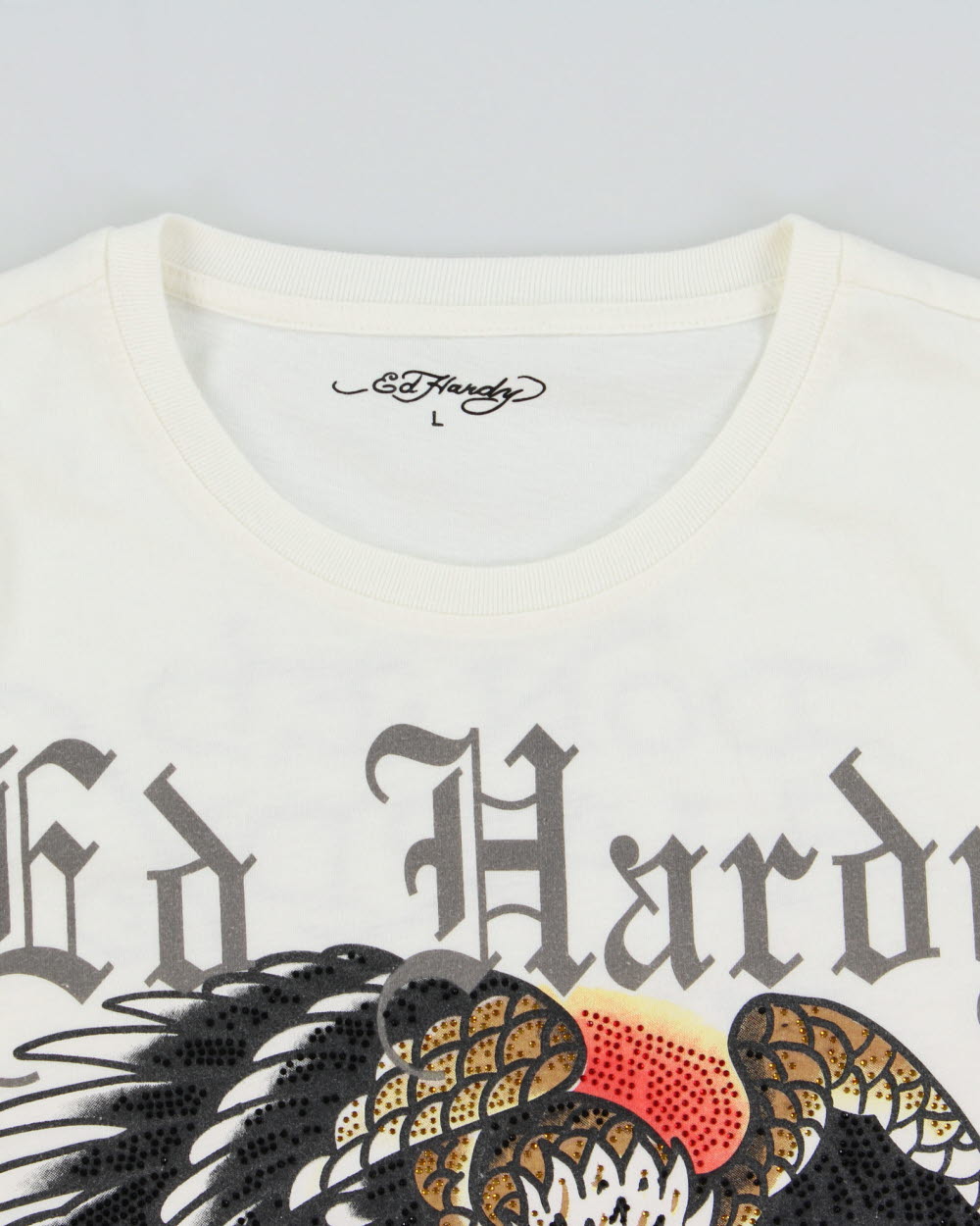 Ed Hardy Heavyweight Diamante Embellished Skull Graphic Crewneck T-Shirt - L