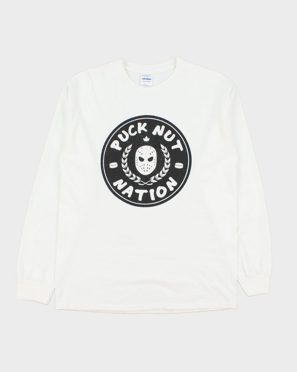 Vintage Y2K 00s Puck Nut Nation Heavyweight Gildan Ultra Ice Hockey Long Sleeve Crewneck T-Shirt - M