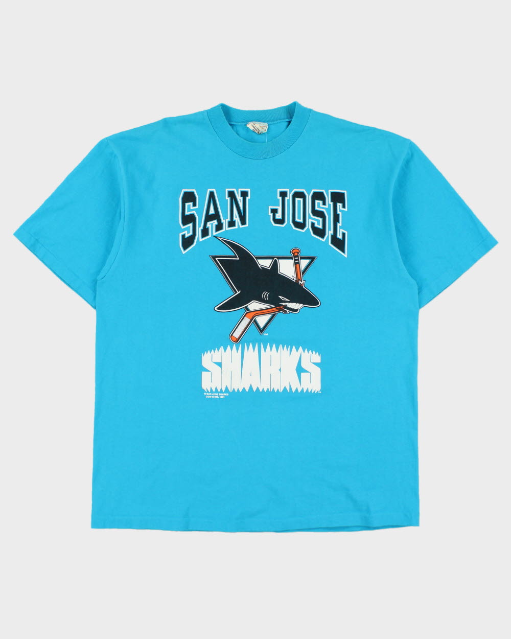 Vintage 1991 San Jose Sharks NHL Heavyweight Waves Single Stitch Made In Canada Crewneck T-Shirt - XL