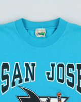 Vintage 1991 San Jose Sharks NHL Heavyweight Waves Single Stitch Made In Canada Crewneck T-Shirt - XL