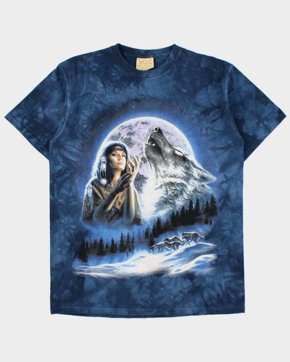 Vintage Y2K 00s The Mountain Tie-Dye Heavyweight Wolf Whisperer Made In USA Crewneck T-Shirt - L