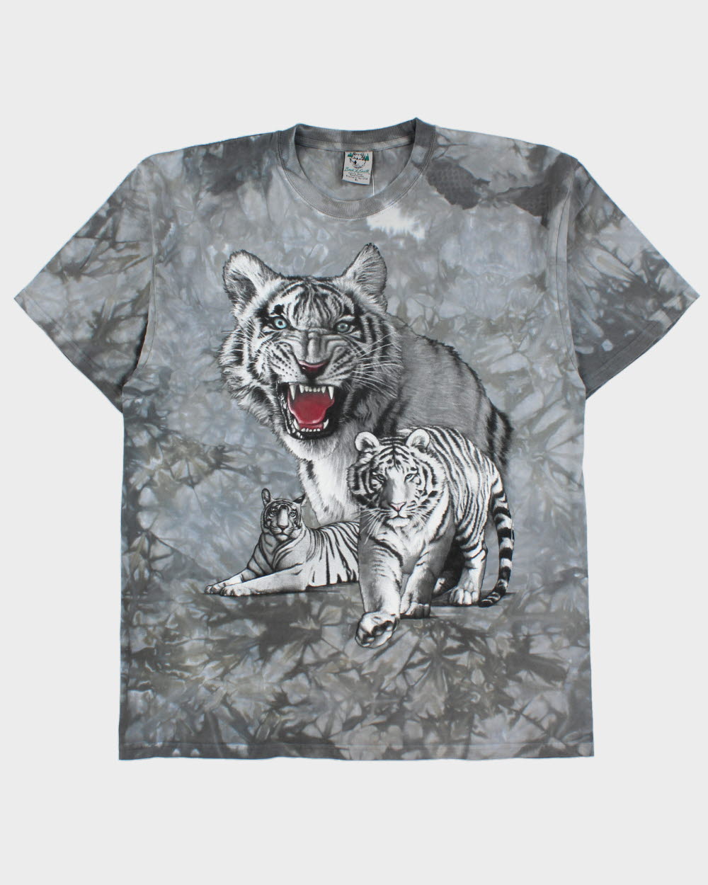 Vintage Y2K 00s Back To Earth Tie-Dye Heavyweight White Tiger Crewneck T-Shirt - XL