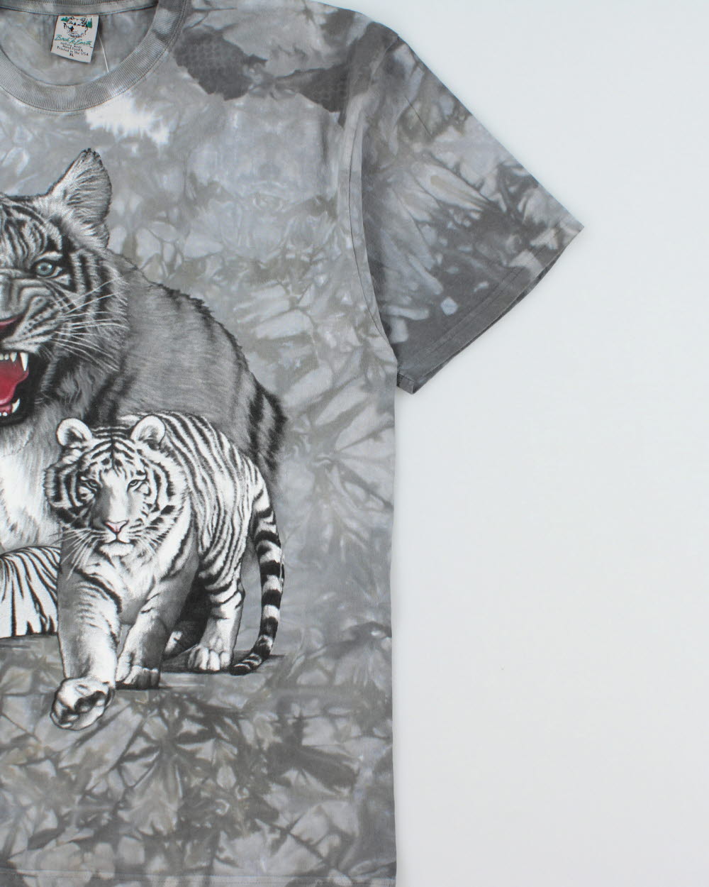 Vintage Y2K 00s Back To Earth Tie-Dye Heavyweight White Tiger Crewneck T-Shirt - XL