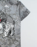 Vintage Y2K 00s Back To Earth Tie-Dye Heavyweight White Tiger Crewneck T-Shirt - XL