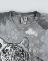 Vintage Y2K 00s Back To Earth Tie-Dye Heavyweight White Tiger Crewneck T-Shirt - XL