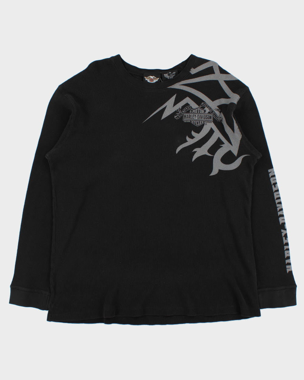 Vintage Y2K 00s Harley Davidson Long Sleeve Graphic Crewneck Waffle T-Shirt - XL