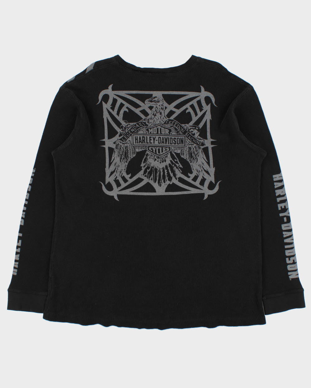 Vintage Y2K 00s Harley Davidson Long Sleeve Graphic Crewneck Waffle T-Shirt - XL