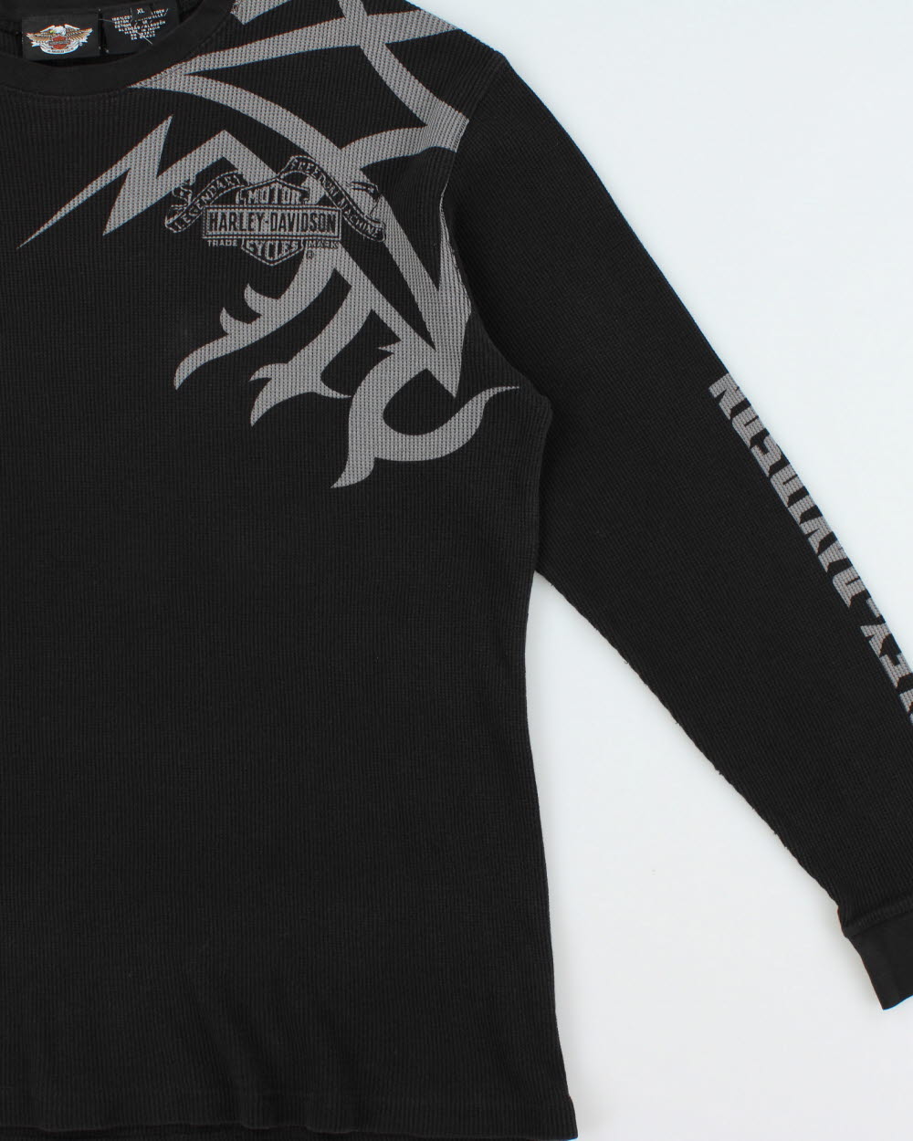 Vintage Y2K 00s Harley Davidson Long Sleeve Graphic Crewneck Waffle T-Shirt - XL
