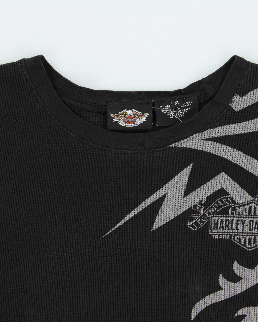 Vintage Y2K 00s Harley Davidson Long Sleeve Graphic Crewneck Waffle T-Shirt - XL