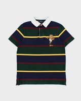 Vintage Polo Ralph Lauren Rugby Bear Striped Custom Slim Fit Short Sleeve Polo Shirt - M
