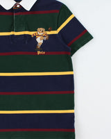 Vintage Polo Ralph Lauren Rugby Bear Striped Custom Slim Fit Short Sleeve Polo Shirt - M