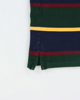 Vintage Polo Ralph Lauren Rugby Bear Striped Custom Slim Fit Short Sleeve Polo Shirt - M