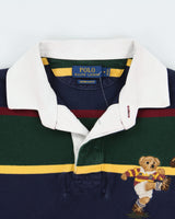 Vintage Polo Ralph Lauren Rugby Bear Striped Custom Slim Fit Short Sleeve Polo Shirt - M