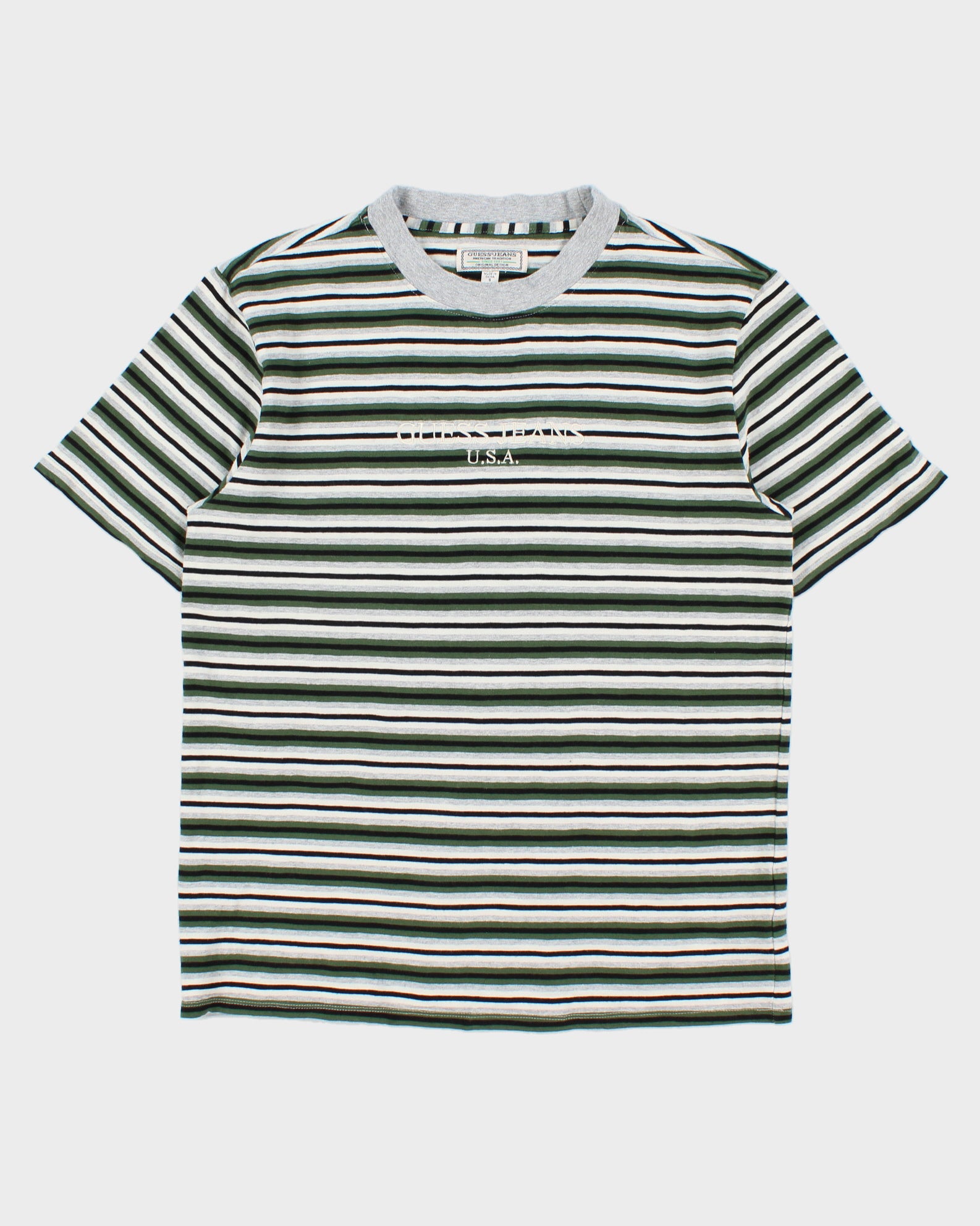 Guess Jeans USA Heavyweight Embroidered Striped Crewneck T-Shirt - S