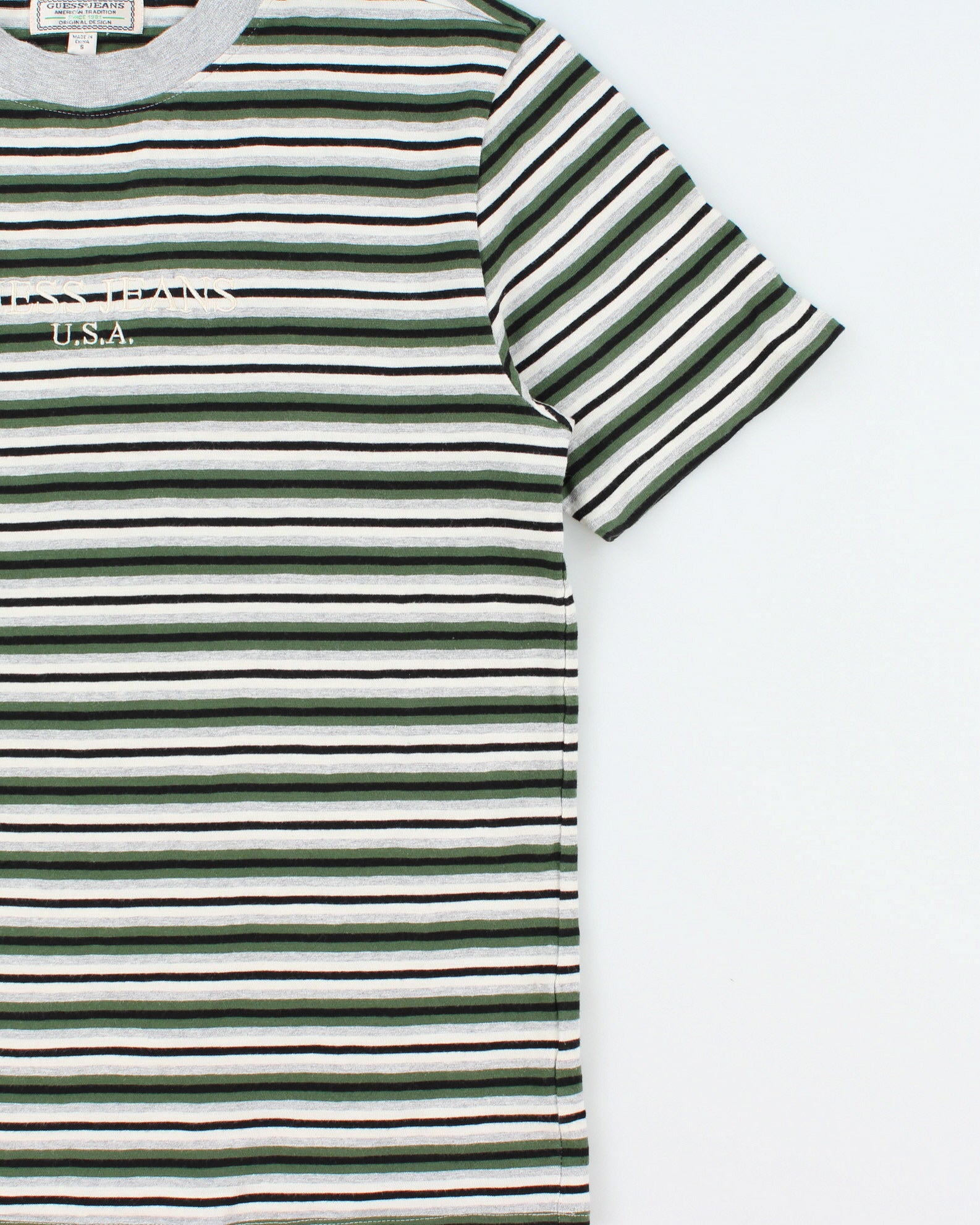 Guess Jeans USA Heavyweight Embroidered Striped Crewneck T-Shirt - S