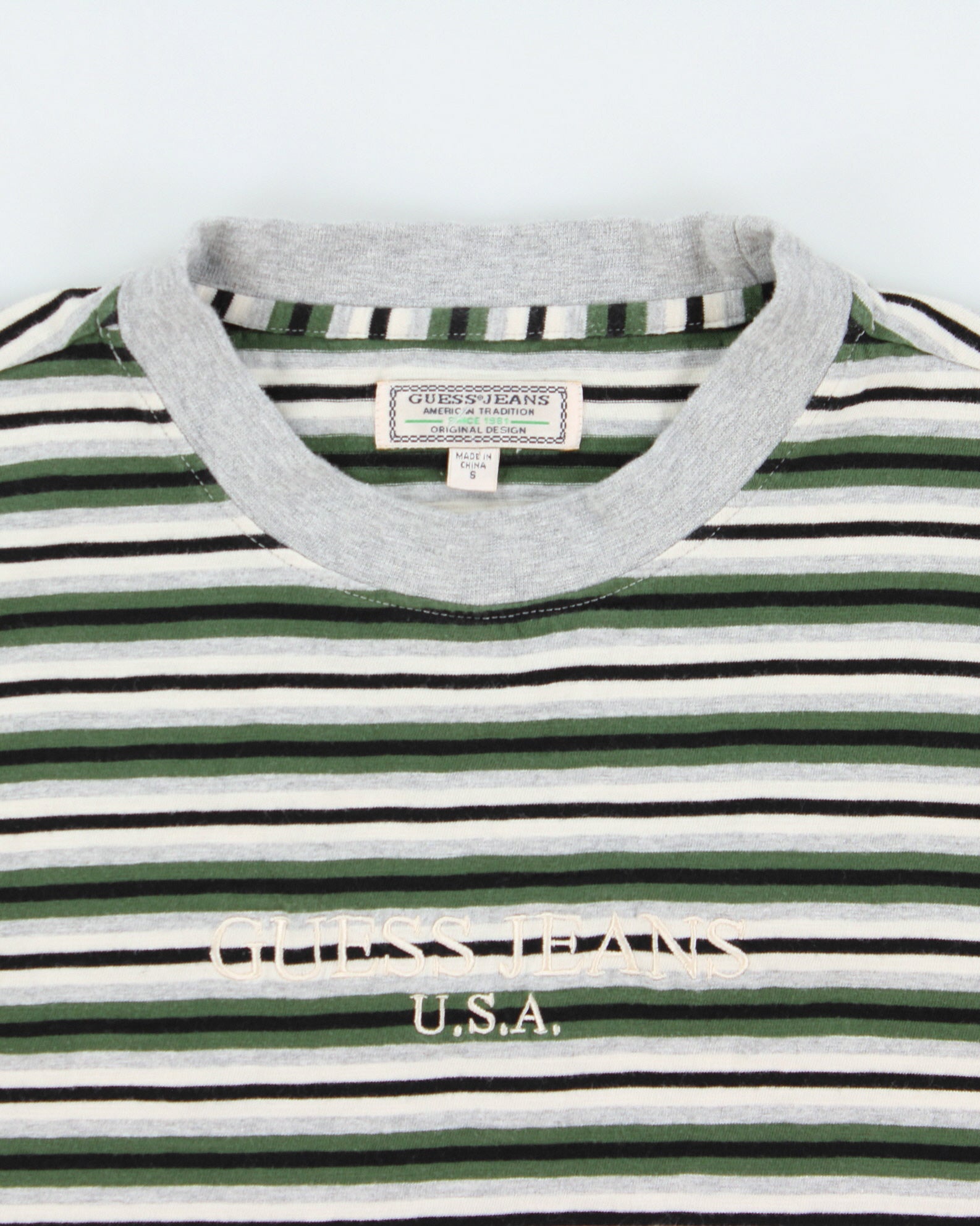 Guess Jeans USA Heavyweight Embroidered Striped Crewneck T-Shirt - S