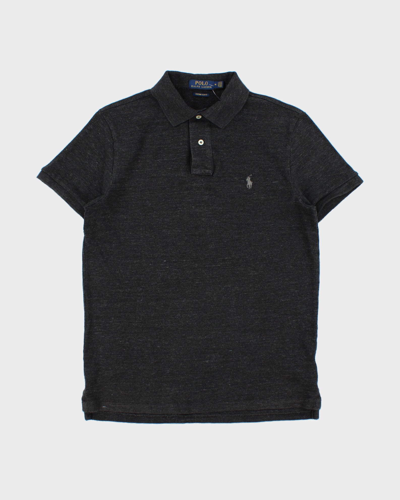 Vintage Polo Ralph Lauren Grey Marl Custom Slim Fit Short Sleeve Polo Shirt - M