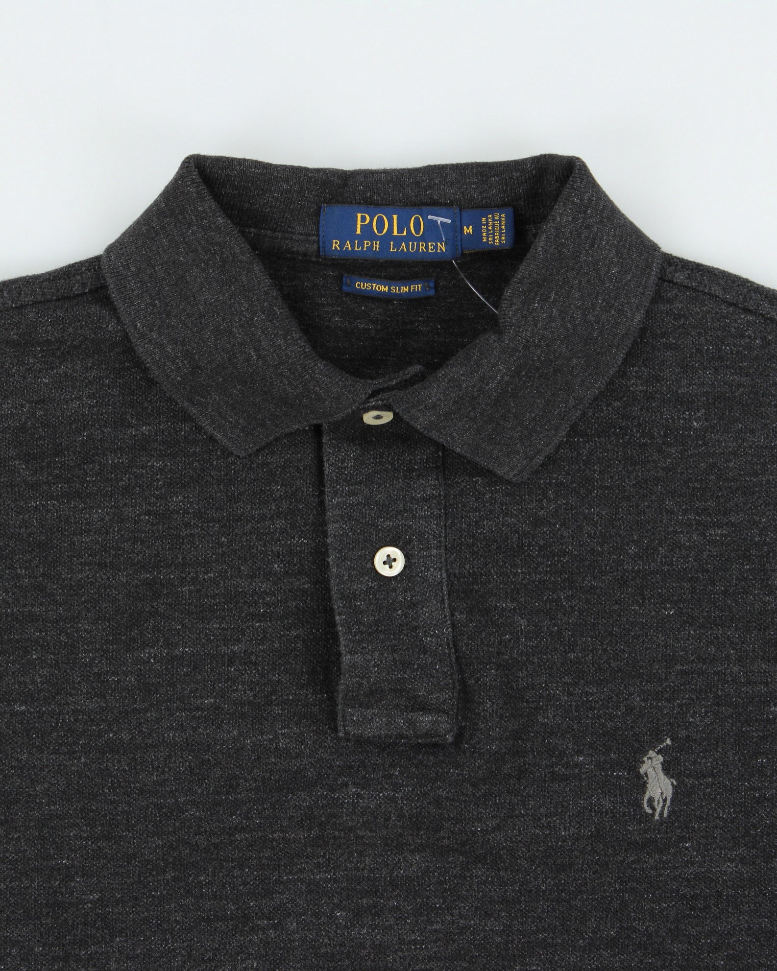 Vintage Polo Ralph Lauren Grey Marl Custom Slim Fit Short Sleeve Polo Shirt - M