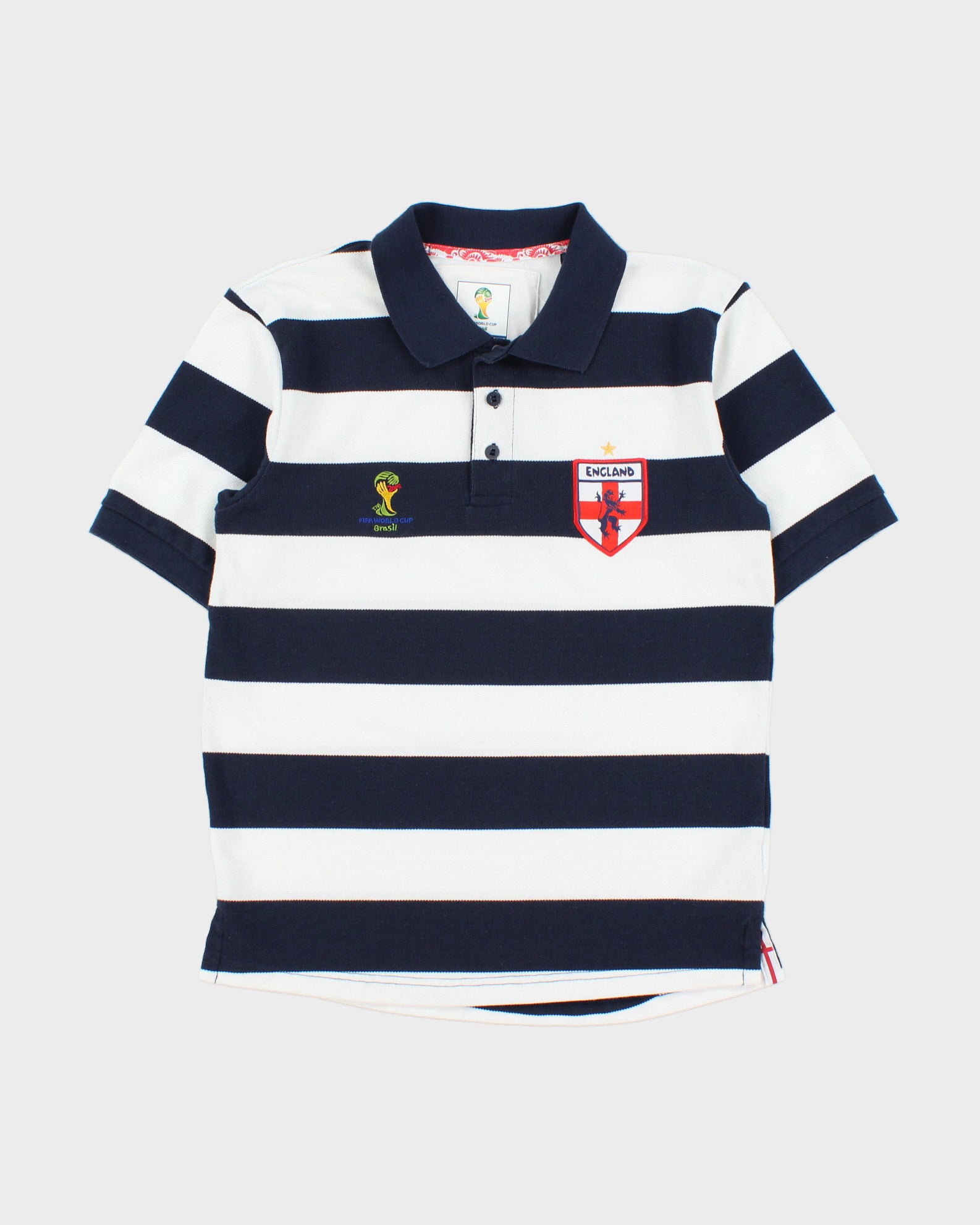 Vintage England 2010 Fifa World Cup Brasil Striped Short Sleeve Football Polo Shirt - M