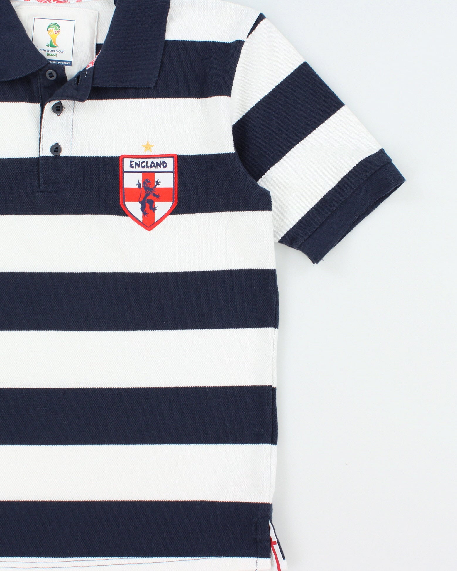 Vintage England 2010 Fifa World Cup Brasil Striped Short Sleeve Football Polo Shirt - M