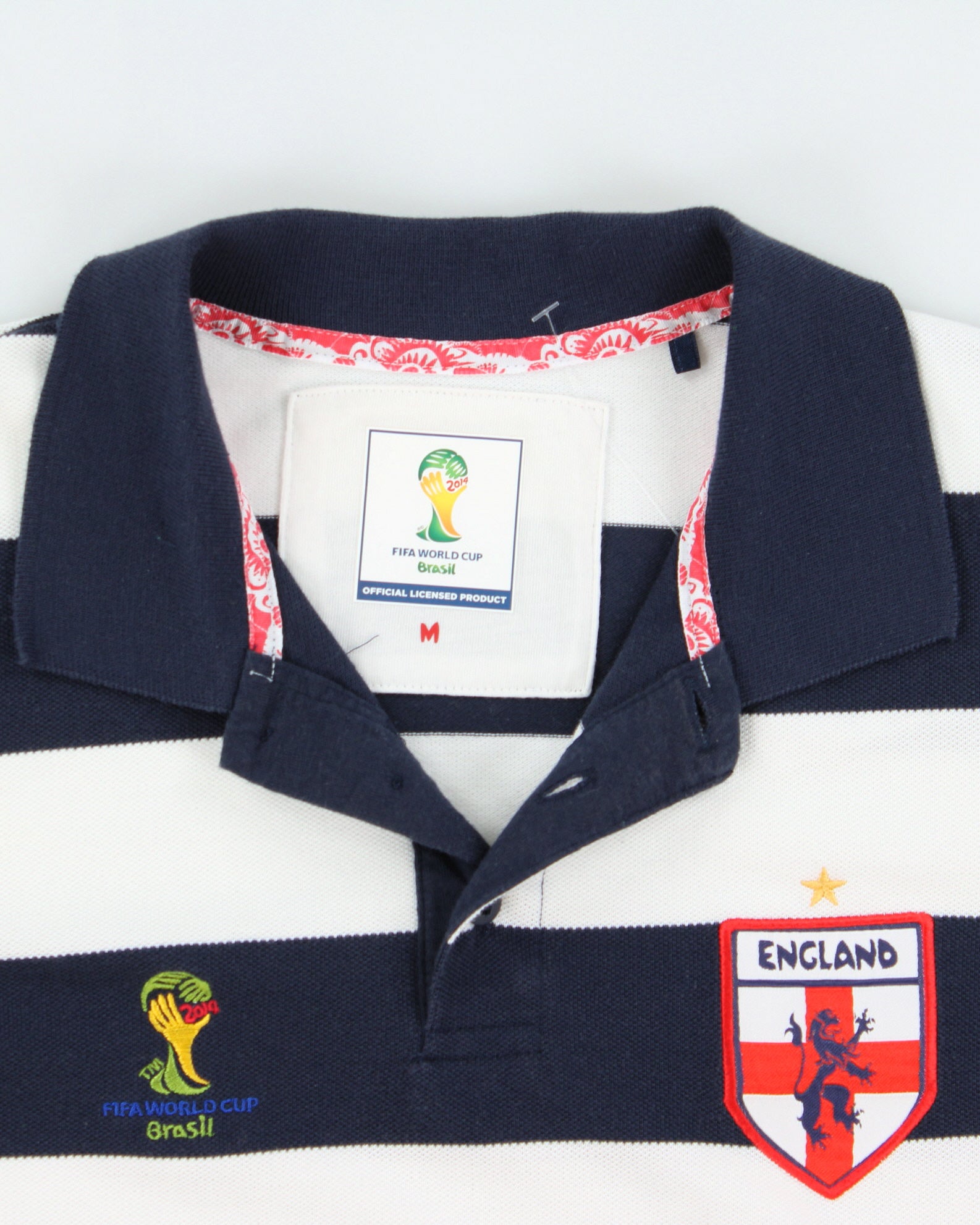 Vintage England 2010 Fifa World Cup Brasil Striped Short Sleeve Football Polo Shirt - M