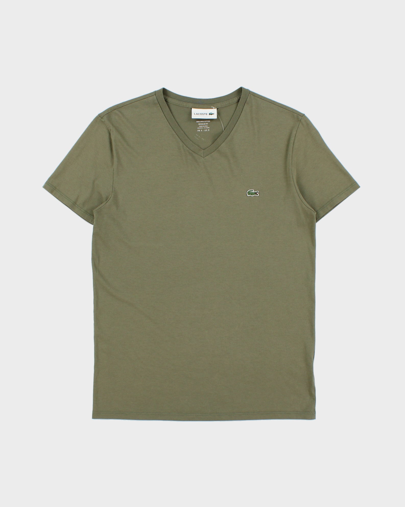 Vintage Lacoste Khaki Pima Cotton Regular Fit V-Neck T-Shirt - S