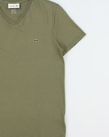 Vintage Lacoste Khaki Pima Cotton Regular Fit V-Neck T-Shirt - S
