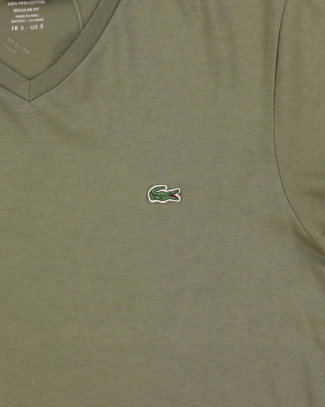 Vintage Lacoste Khaki Pima Cotton Regular Fit V-Neck T-Shirt - S