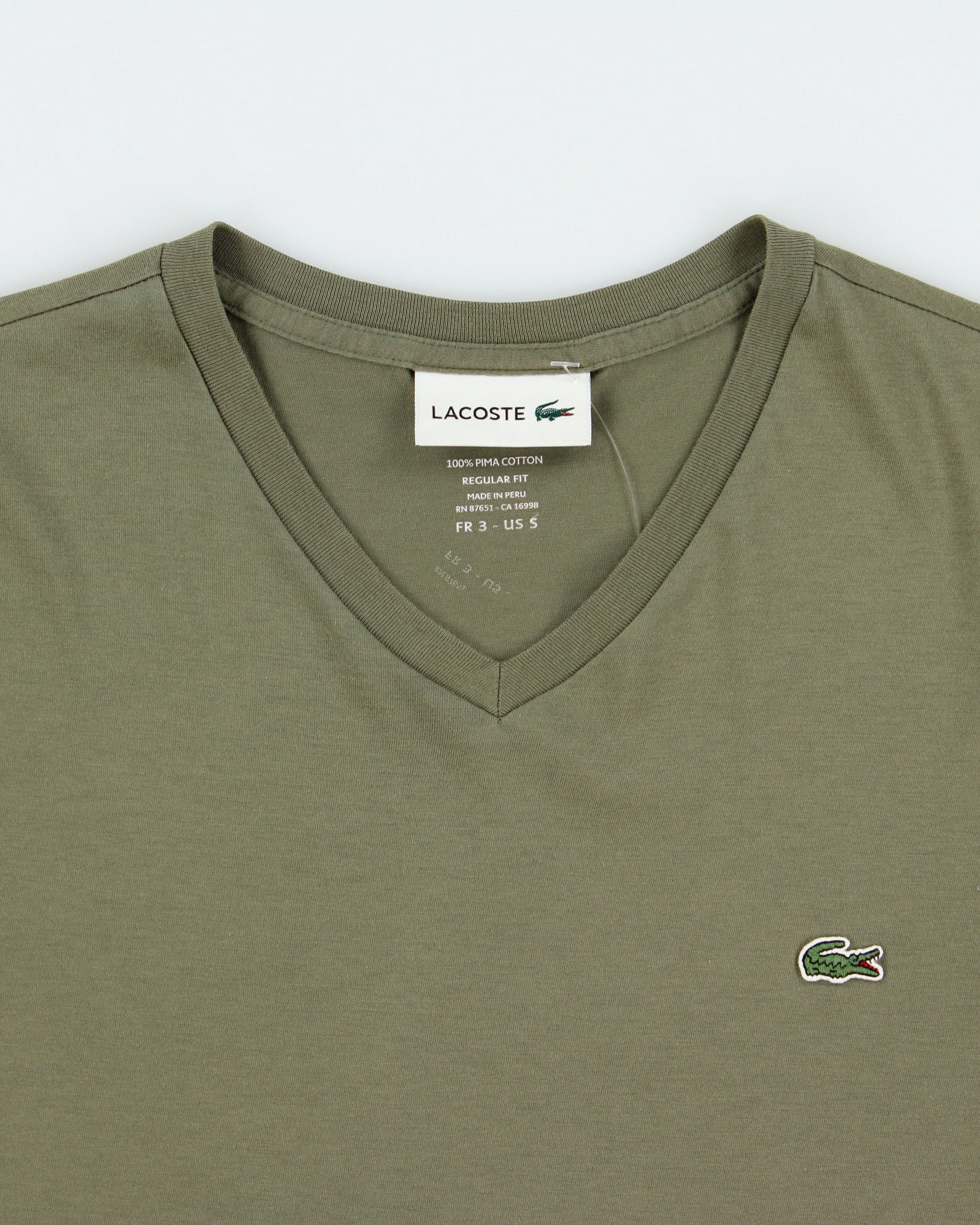 Vintage Lacoste Khaki Pima Cotton Regular Fit V-Neck T-Shirt - S