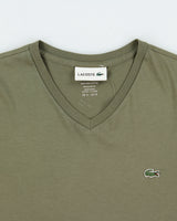 Vintage Lacoste Khaki Pima Cotton Regular Fit V-Neck T-Shirt - S